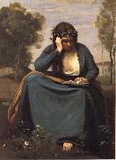 Corot Camille Reader crowned of flowers or The Muse of virgil oil painting artist
